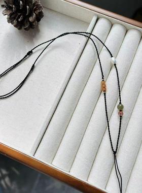 2026手工编织细玉项链挂绳翡翠和田玉金吊坠金锁黑色高档百搭可调