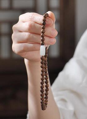 2026金丝檀木玉石双圈手串紫绿檀木质转运佛念珠男女款情侣手链民