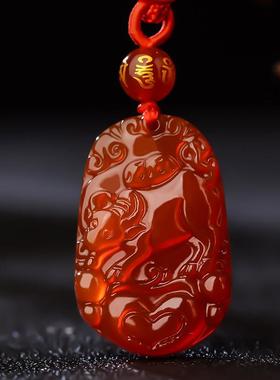 2026天然12十二生肖红玛瑙吊坠男玉石女生肖牛蛇鸡玉坠玉佩项炼护