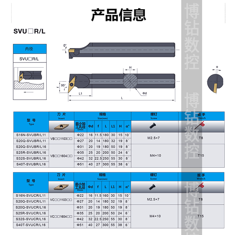 数控内孔车刀刀杆93度镗刀杆S16Q/S20R-SVUBR11/16尖刀片车床刀具 - 图0