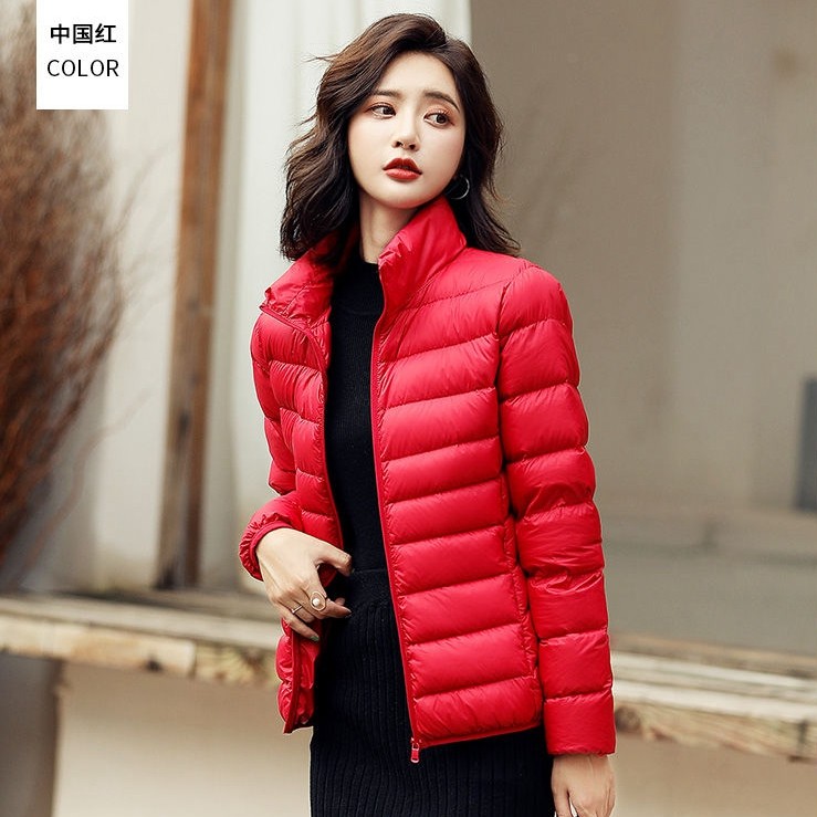 2022纳米秋冬女装轻薄款90立领面料 传情豆羽绒服