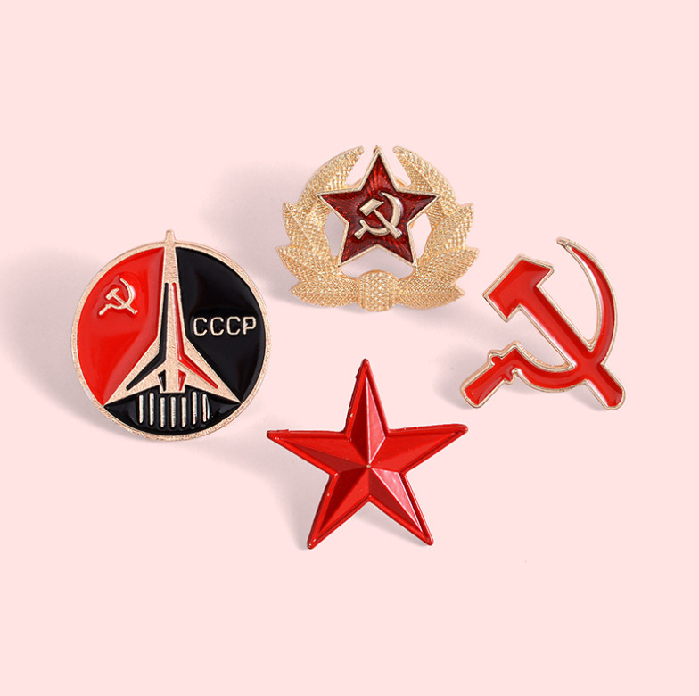 CCCP前苏联共产主义胸针ins潮个性男 复古锤子镰刀创意红五星徽章 - 图0