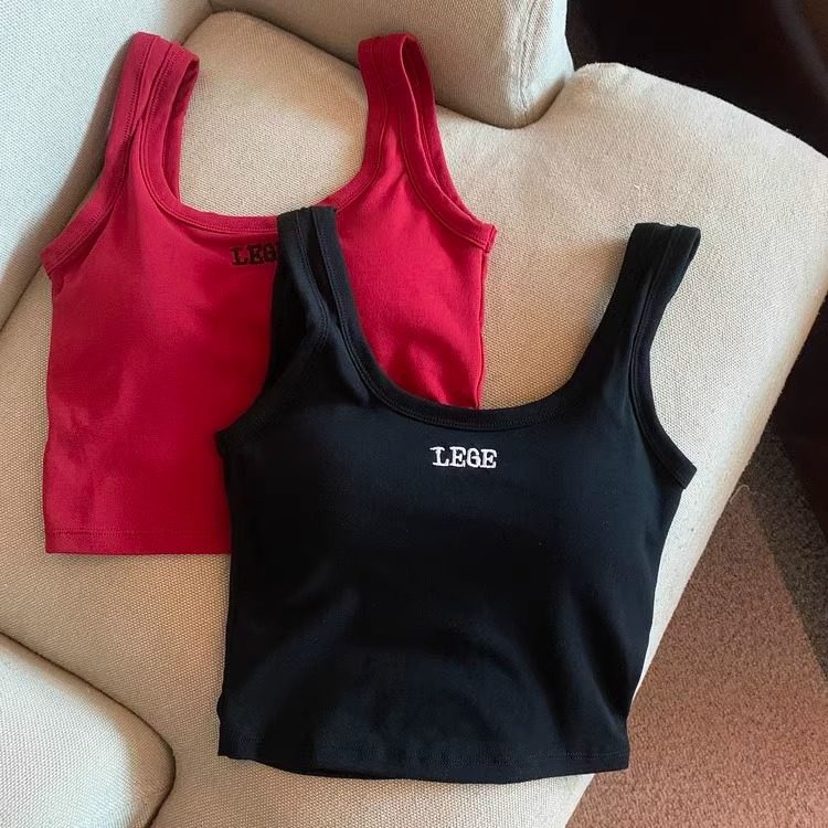 美式复古字母印花红色吊带背心女夏季辣妹风外穿美背修身短款上衣,淘宝优惠券,粉丝福利购,淘宝优惠卷