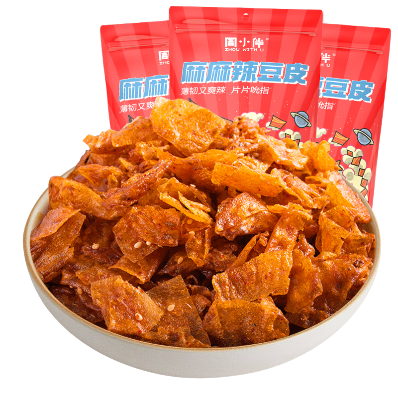 【周黑鸭旗舰店】周黑鸭周小伴麻辣豆皮60gx3袋 大刀肉辣条辣片 - 图1