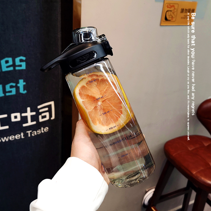 大容量刻度简约清新塑料水杯便携ins 健身运动水壶男女学生随手杯