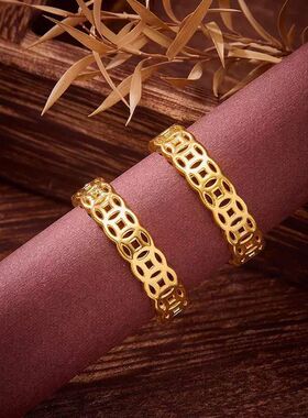 钛钢戒指 财运滚滚铜钱戒指钱多多招财转运钱币镂空送女友送闺蜜