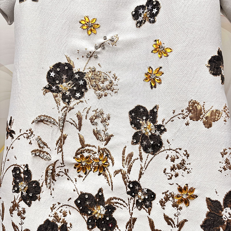 夏季新款女装提花手工镶钻烫金刺绣圆领短袖宽松法式复古连衣裙,淘宝优惠券,粉丝福利购,淘宝优惠卷