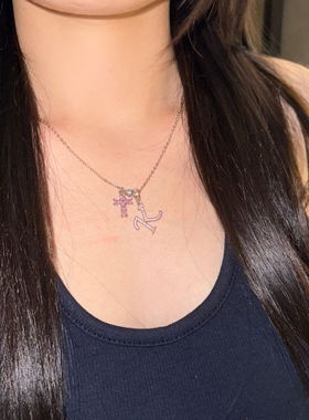 冰粉誓言-十字架蓝钻字母定制项链 闺蜜生日礼物