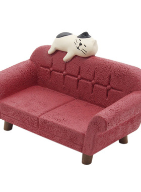复古风红沙发趴睡微缩树脂小摆件