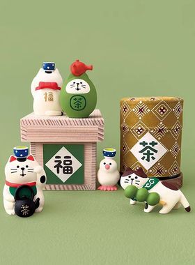 zakka日式抹茶控猫咪招财摆件