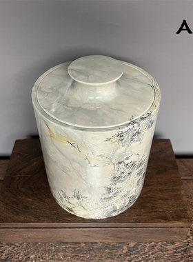 广西天然国画石茶叶罐子草花新中式装饰茶室书房客厅奇石礼品摆件