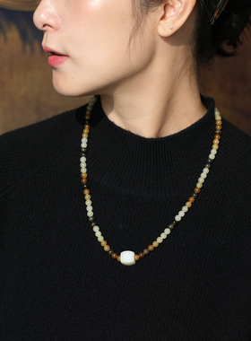 远家天然和田玉楼兰三色多圈糖玉白玉6mm油润手串手链礼物Y-930