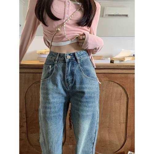 高腰筒直牛LRX5260X仔裤女春秋2窄025年新款个子美式版春秋小显瘦 - 图0