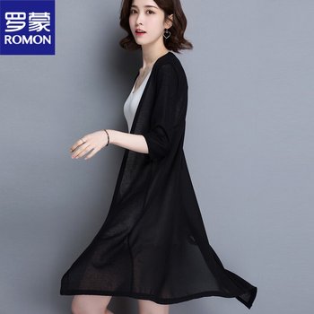 Luo Mengxia Thin Ice Silk Knitted Cardigan Jacket Women's New Outerwear ຄວາມຍາວກາງຂອງ Sunscreen ເຄື່ອງປັບອາກາດ Shirt shawl