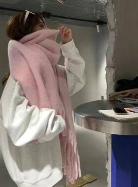 冬季加厚马海毛围巾保暖遮脸防风抗寒毛绒感百搭纯色围脖披肩