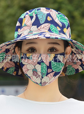 新款帽子口罩两件套防紫外线遮阳帽女户外骑行工作遮脸防风防尘帽