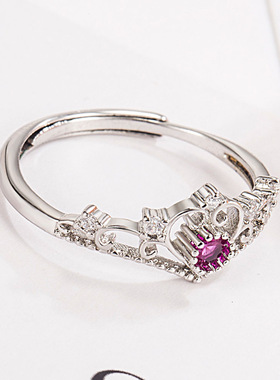 亚马逊wish跨境热销皇冠戒指女仿真粉钻开口指环个性浪漫创意手饰