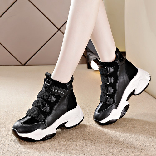 老爹鞋女春季2025新款厚底内增高女鞋8cm增高百搭休闲高帮运动鞋 - 图0