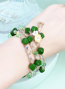 原创设计DIY深绿色玛瑙水晶手链女流苏时尚多层手串厂家直销代发