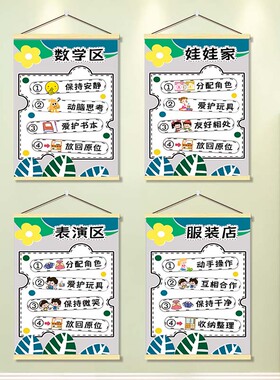 幼儿园区域规则牌环创布置挂画儿童活动阅读区角进区标识指示牌