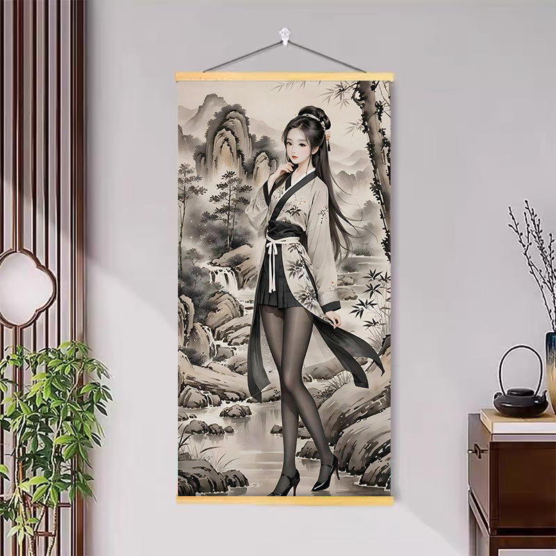 古风仕女图挂画寝室宿舍送兄弟朋友室友实木卷轴画恶搞笑墙贴海报,淘宝优惠券,粉丝福利购,淘宝优惠卷