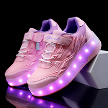 New children Storm Walking Shoes Spring Autumn Students Pulley Shoes Boy Deformation Plate Shoes Girls Pulley Shoes Youth Dry Skates