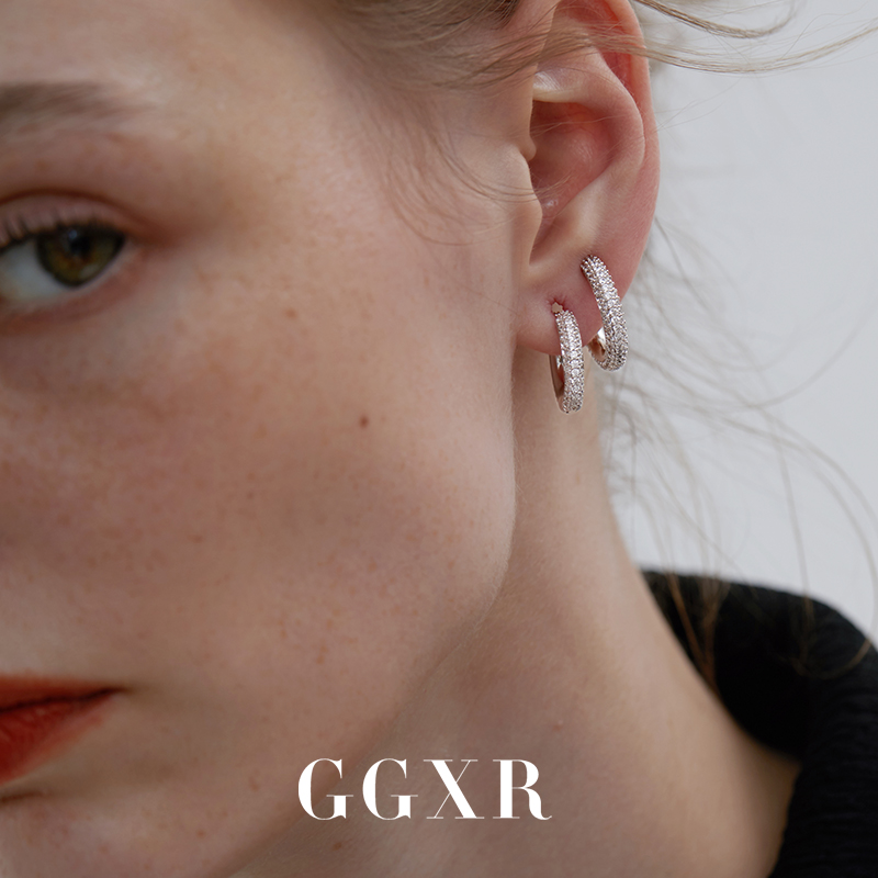 GGXR 欧美微镶锆石圆圈耳夹感百搭气质耳环耳扣闪钻无耳洞 - 图1