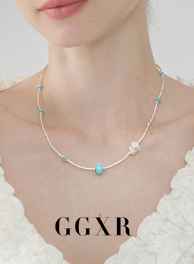 【新品】GGXR 夏日925银弯管松石天然珍珠项链锁骨链