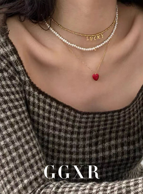GGXR 925银法国小众设计捶打纹磨砂爱心项链毛衣链法式秋冬项链