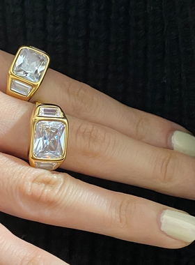 方形钻戒小众夸张镀金仿真莫桑石