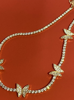 ggxr闪钻蝴蝶ins时髦叠戴项链