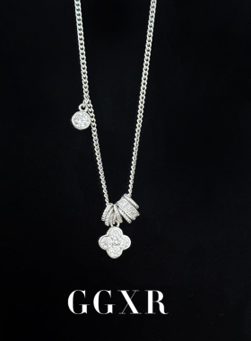 GGXR  法式轻奢925银圈圈四叶草项链锁骨链