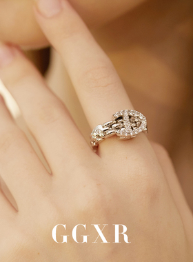 GGXR 欧美满钻马蹄形链条手链戒指个性轻奢时髦指环手饰品女