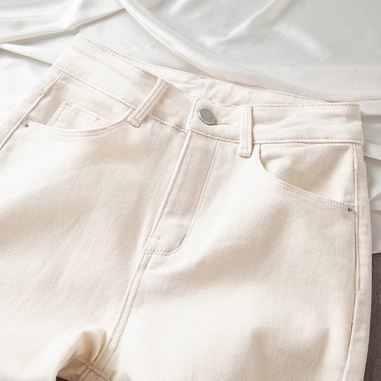 Beige cigarette straight jeans come with free shipping insurance