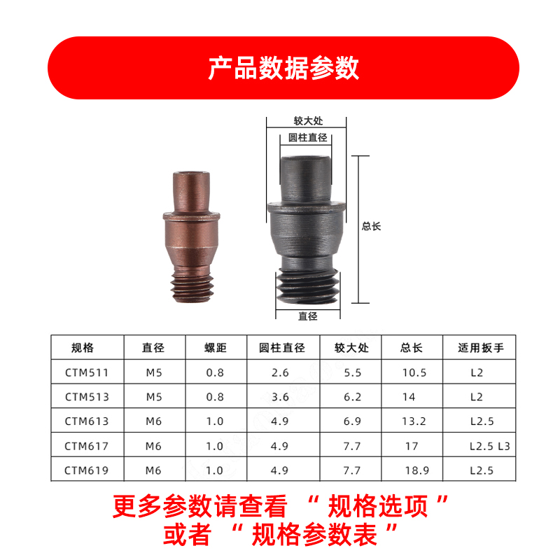 刀杆配件中心销钉 CTM510/CTM513/CTM617/CTM618/CTM822/CTM1022-图1