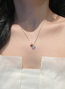 新年红色爱心小马项链女