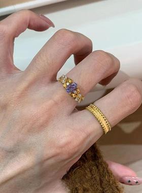 独家定制!vintage中古紫荆花满天星轻奢高级感宫廷风开口戒指环