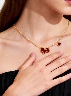 生肖马上有钱红色小马爱心吊坠