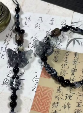 新中式水墨晕染蝴蝶手链手工编织简约古风情侣同款手饰抽拉可调节