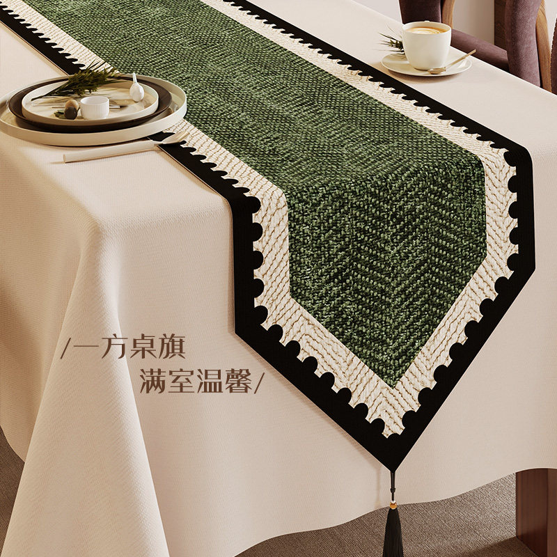 新中式餐桌桌旗法式复古电视柜盖布绿色茶旗高端布艺长条茶桌垫布,淘宝优惠券,粉丝福利购,淘宝优惠卷