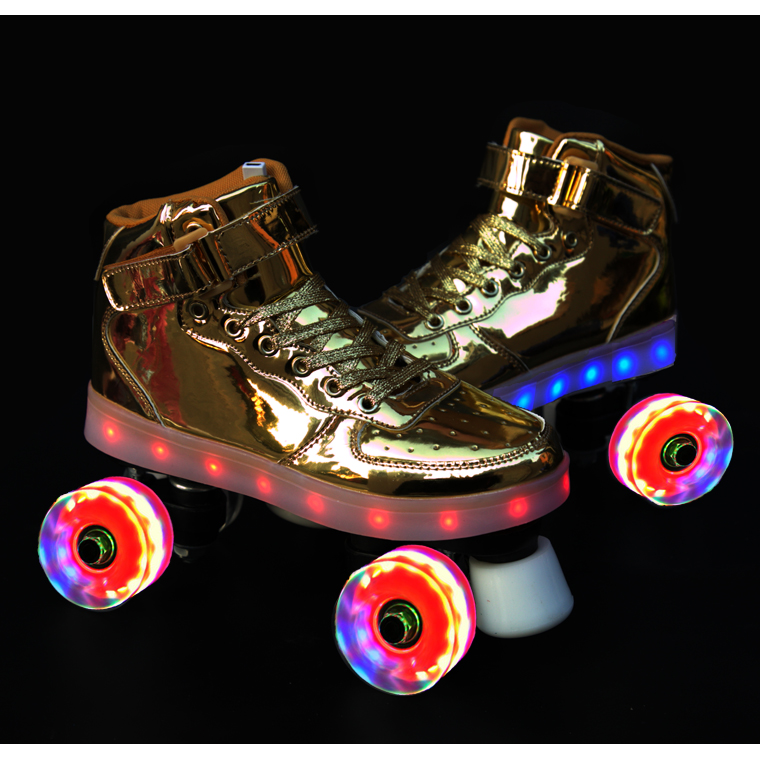 溜冰鞋成年双排滑轮男女旱冰场专用四轮滑冰鞋儿童大人发光轮滑鞋-图0
