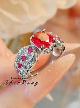 精工气质高碳钻红刚玉戒指法式