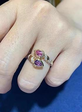 vintage中古时髦风粉紫钻双头