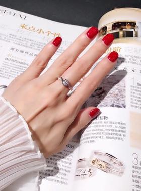 臻荣简约镀18k白金戒指欧美超闪