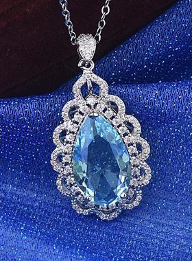 欧美奢华满钻镶嵌海蓝色托帕石