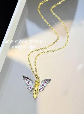 vintage古董飞吻小天使项链立体