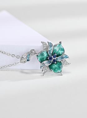 臻荣热卖绿色珐琅彩花朵戒指项链