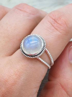 臻荣欧美夸张朋克风月光石戒指