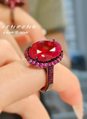 新款暗黑系鸽血红红刚玉套装个性