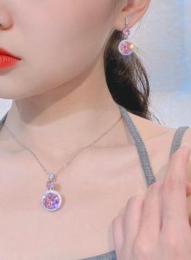 超闪轻奢粉色锆石项链浪漫樱花